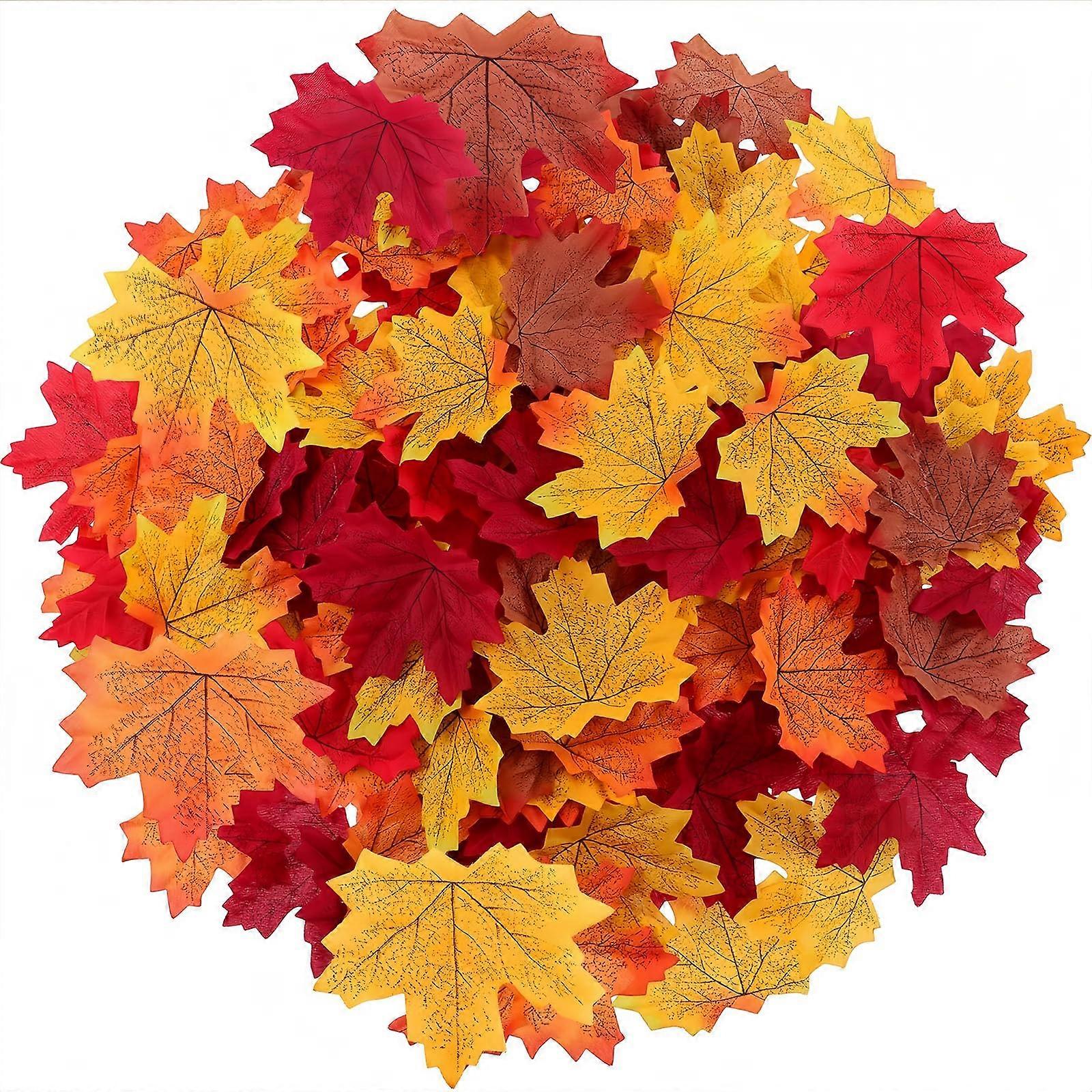 100Pcs Artificial Maple Leaves 13 Colors Fall Autumn Decor for Thanksgiving Halloween Party Garden