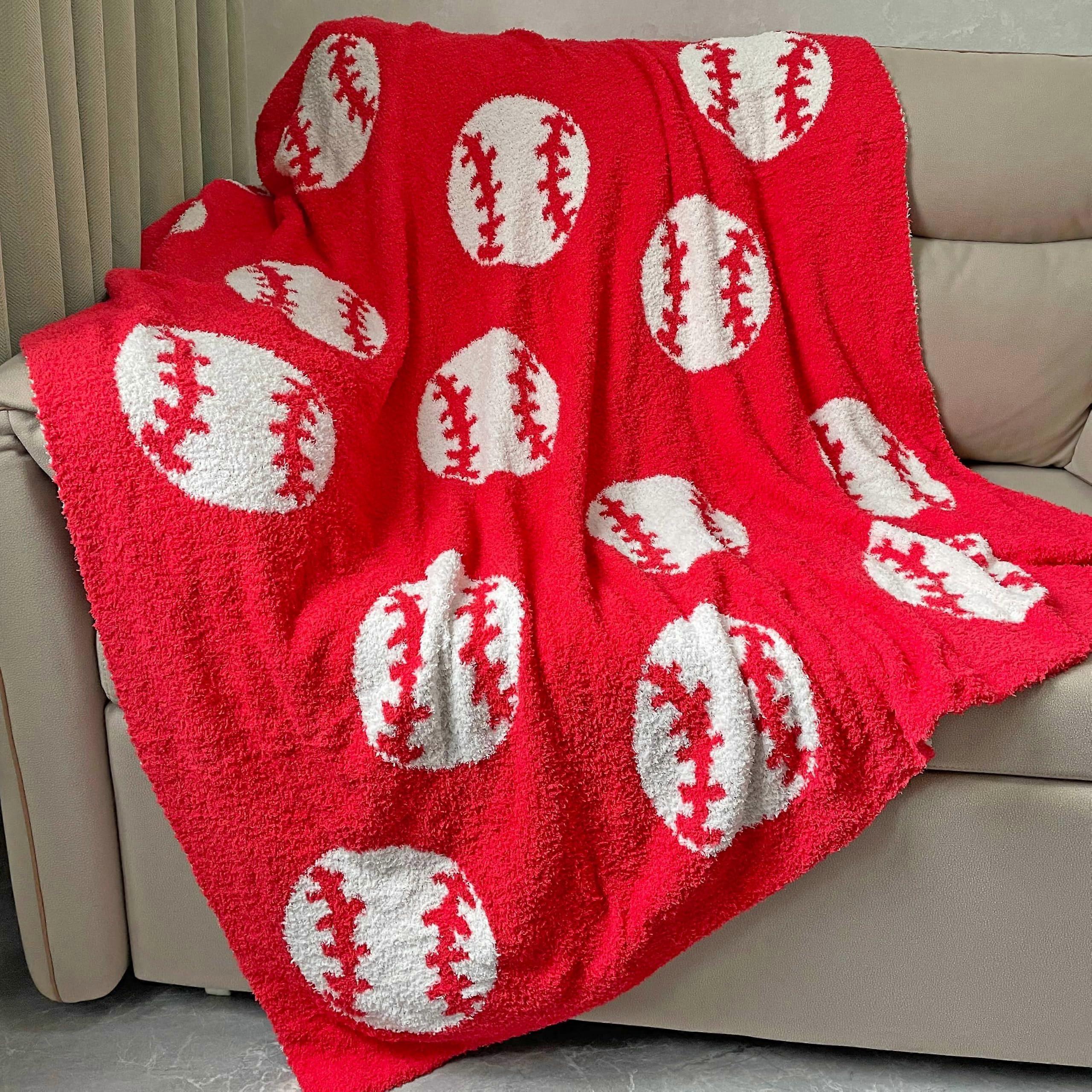 Baseball Pattern Plush Throw Blanket Soft Warm Lightweight Bedding for Adults Sofa Bed 50'x60' BaseballRed