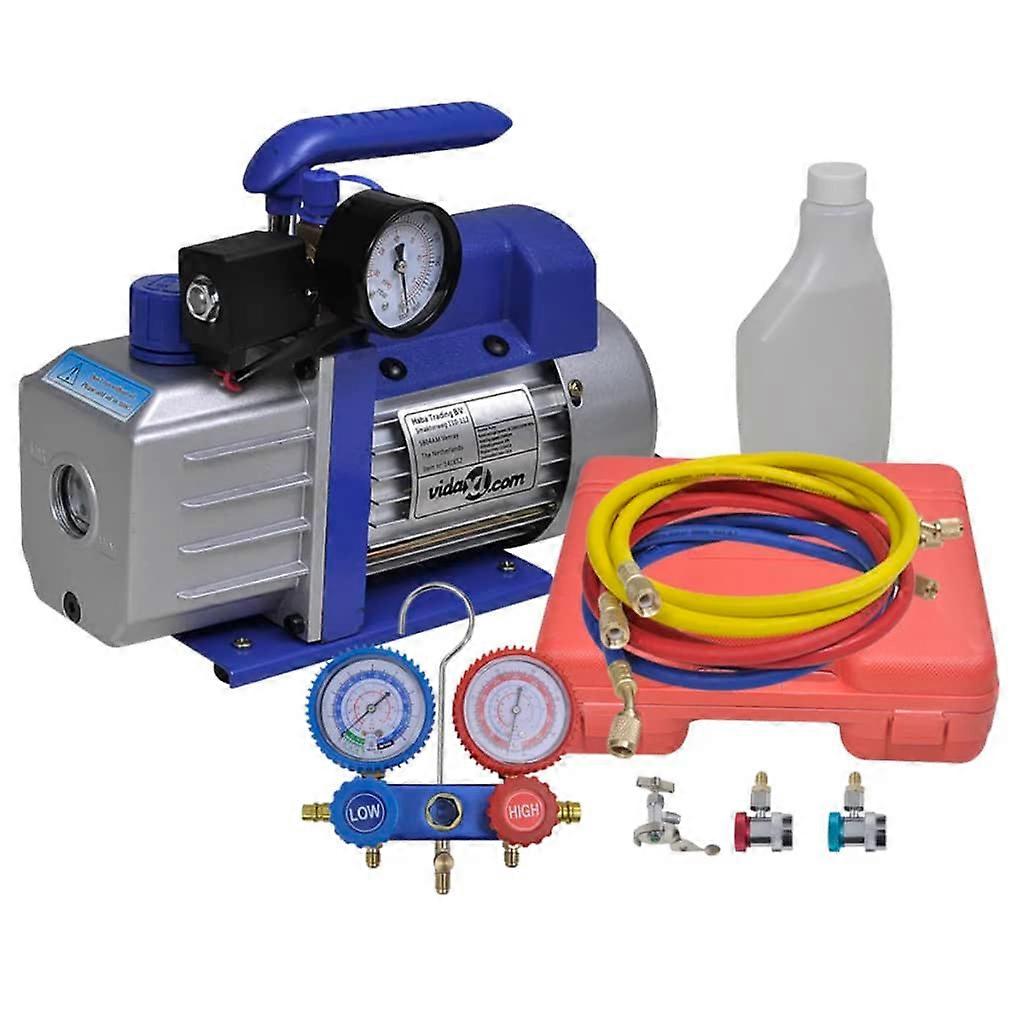Vacuum Pump Single-Stage with 2-Way Manifold Pressure Gauge Set