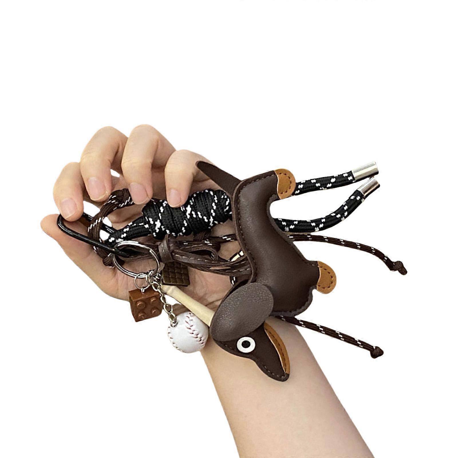 élégant PU cuir chiot sac charme teckel pendentif porte-clés femmes porte-clés sac à dos ornement pour les individus à la mode café