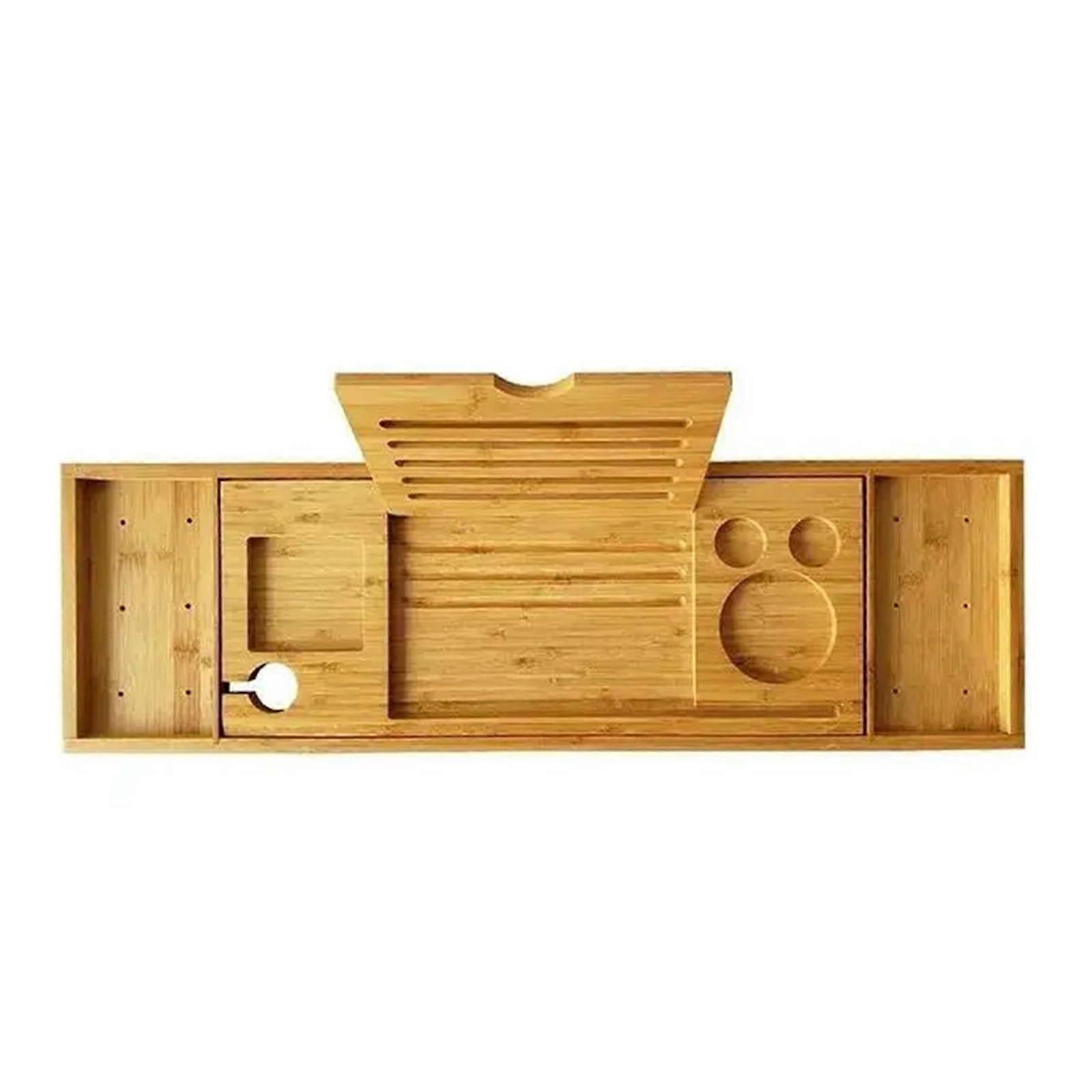 Bamboo Bathtub Tray with Extendable Caddy Shelf for Wine, Books & Tablet, NonSlip Spa Accessory