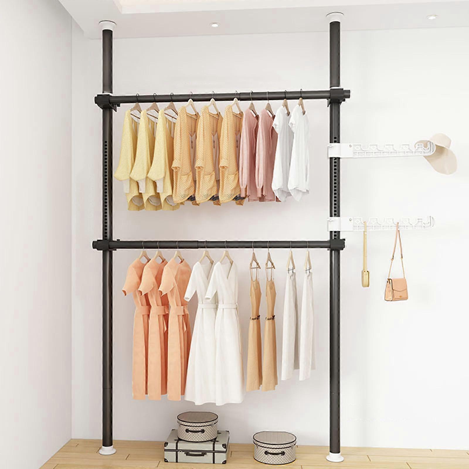 Adjustable Telescopic Clothes Rail Heavy Duty Garment Rack with Hooks, Height 110310cm Width 78125cm