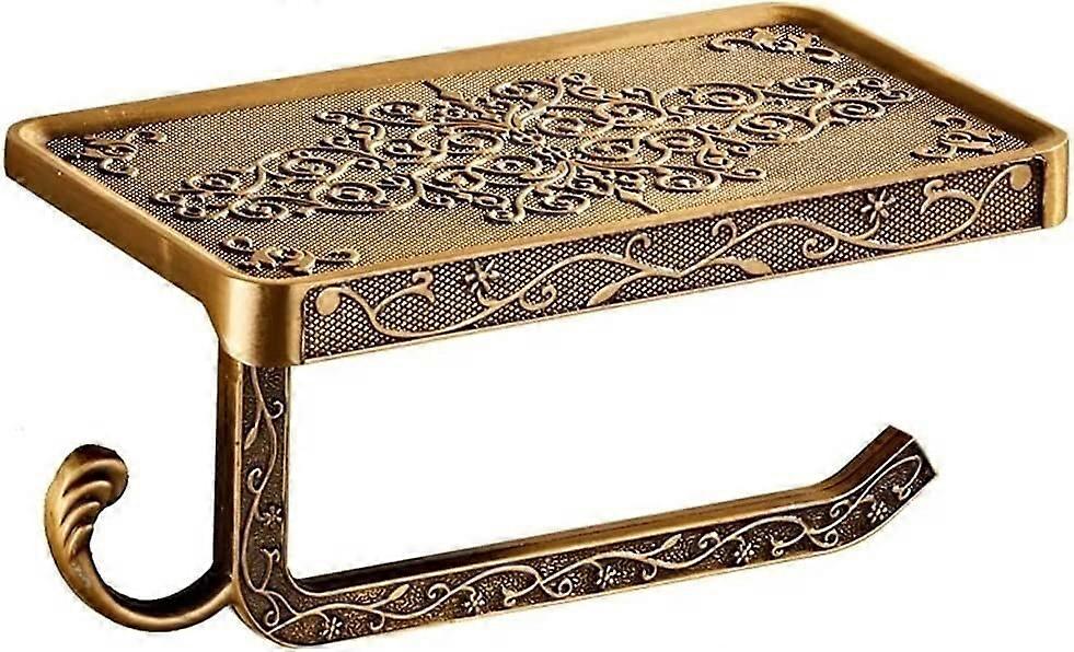 Toilet Paper Holder with Phone Shelf, Wall Mounted Alloy Bathroom Tissue Rack and Towel Bar (Color D)