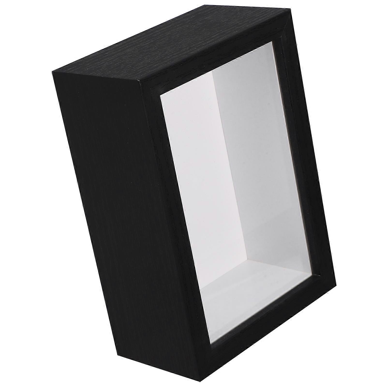 Display Frame Specimen Display Board Keepsake Storage 16.6X11.6X6.5CM Black Wood 1Pcs