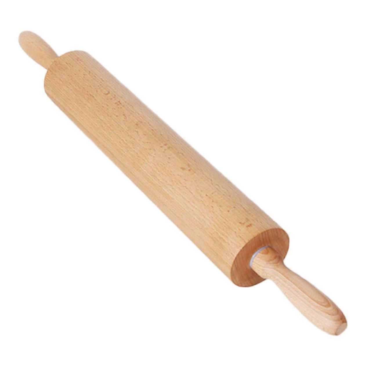 Wooden Rolling Pin with Handles for Baking Pastry Pizza Cookies Smooth Nonstick Dough Roller