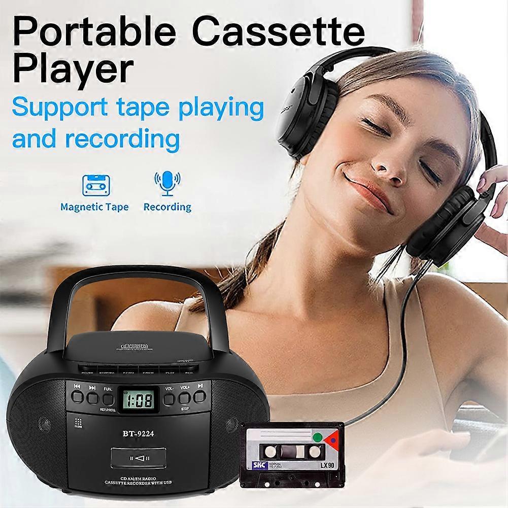 CD Cassette Player, CD Player Bluetooth Boombox, AM/FM Radio, Stereo Sound with Remote Control,Tape Recording US Plug