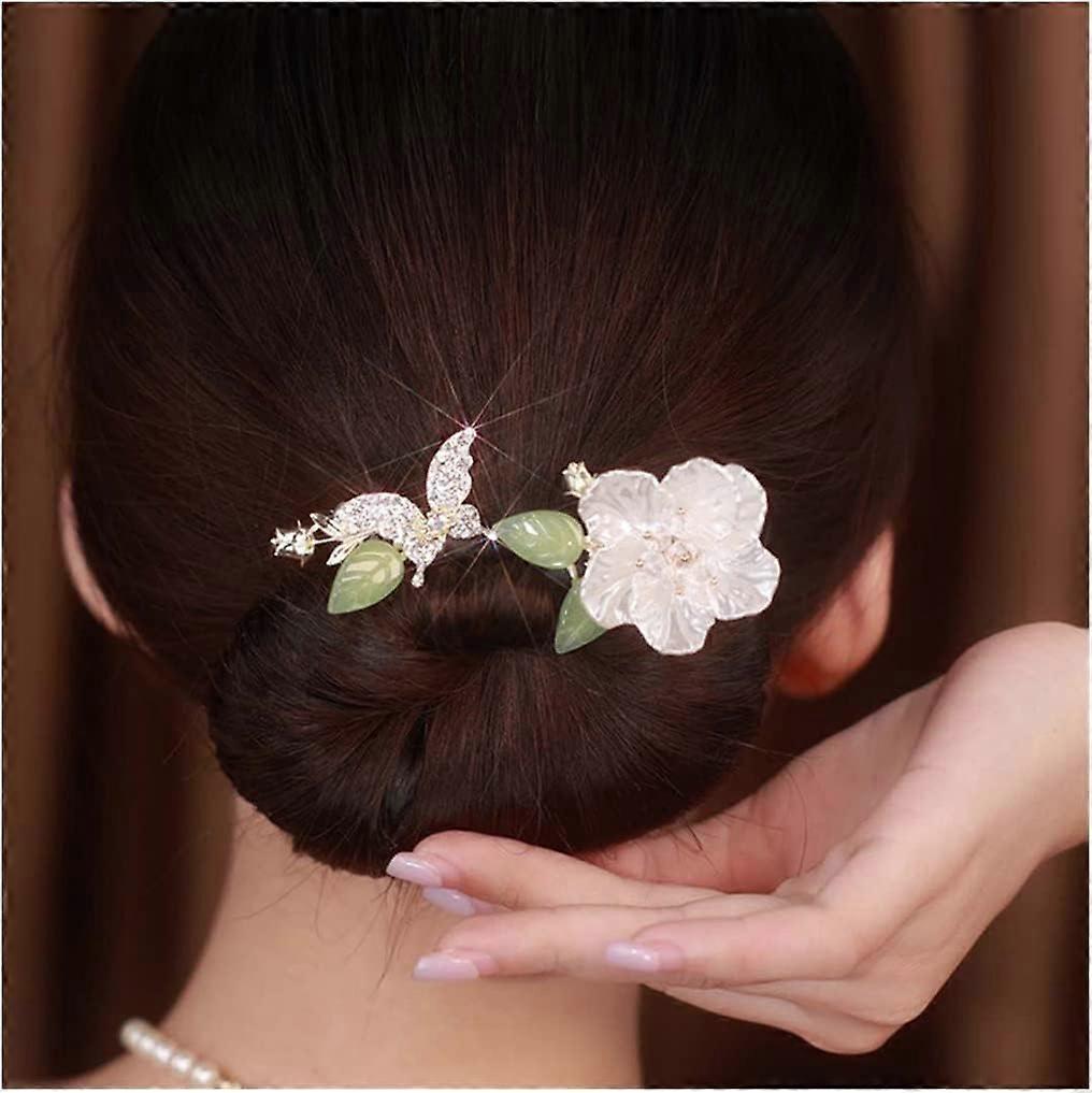 Hair Bun Maker and Lazy Hair Curler with Rhinestone Flower, Elegant French Twist Updo Tool