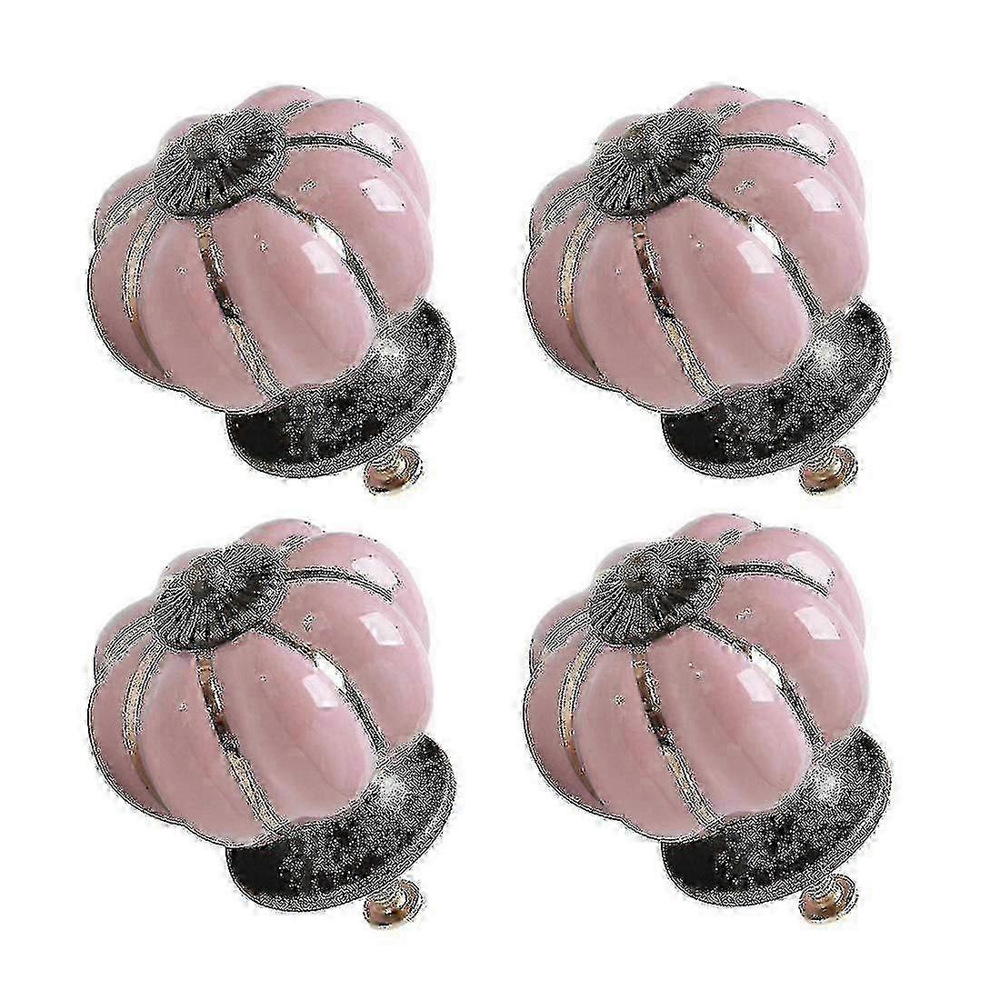 Pink Ceramic Knobs for Cabinets, 4pcs Pumpkin Design Furniture Handles