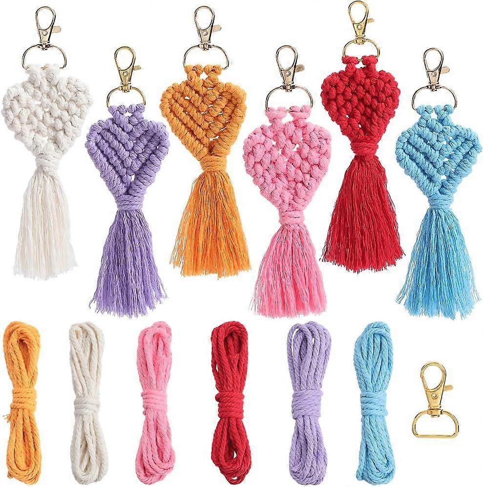 6 Sets Keychain Making Kit Heart Fishtail Macrame Keychains with Instruction Tassel Macrame Keychain Kits Boho Macrame Kits for Adults Beginner DIY Ha