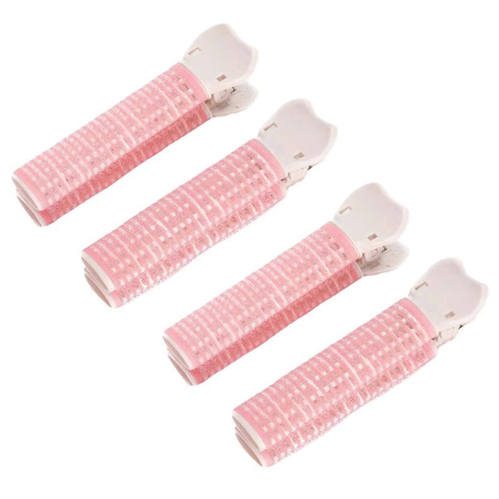 Hair Rollers with Clips for Volumizing Bangs Heatless Curling Set, 4PCS Pink