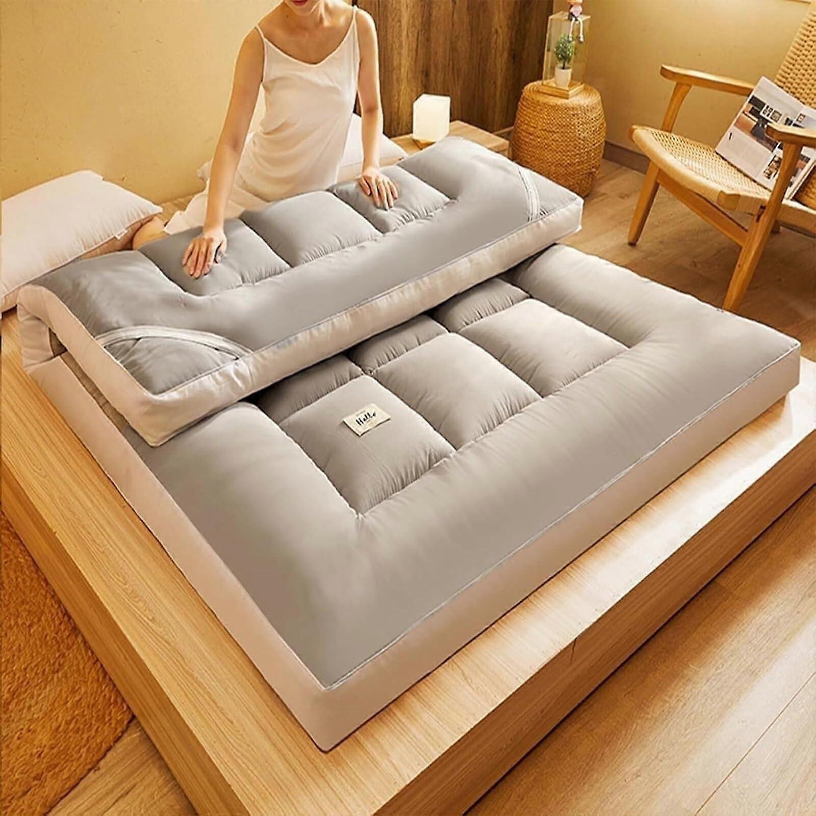 Japanese Futon Mattress Full Size, Foldable Floor Sleeping Pad for Adults, Ergonomic Sleep Support, Grey