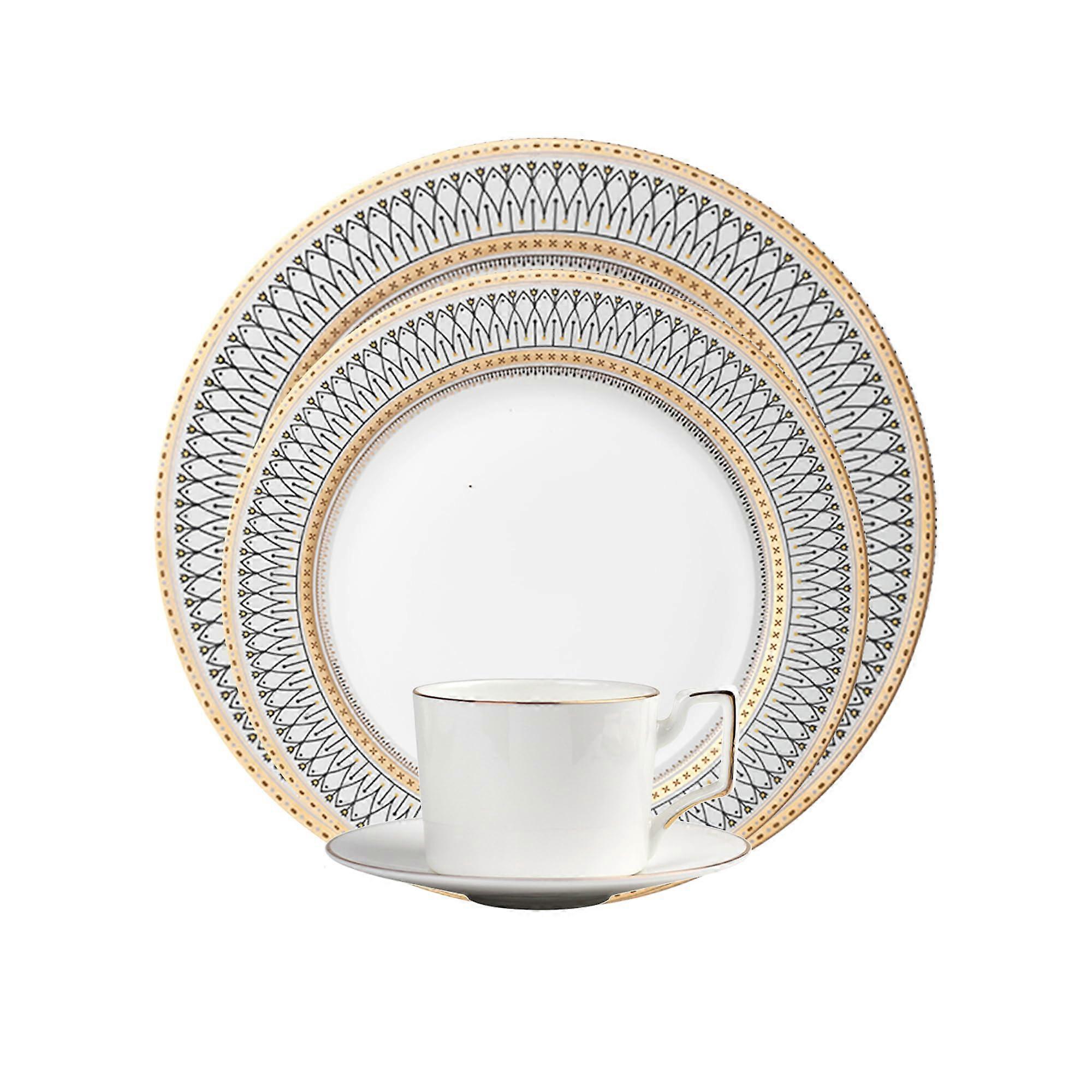8 Piece Bone China Dinnerware Set for 2 with Gold Trim, Elegant Plates and Cups for Holiday Parties
