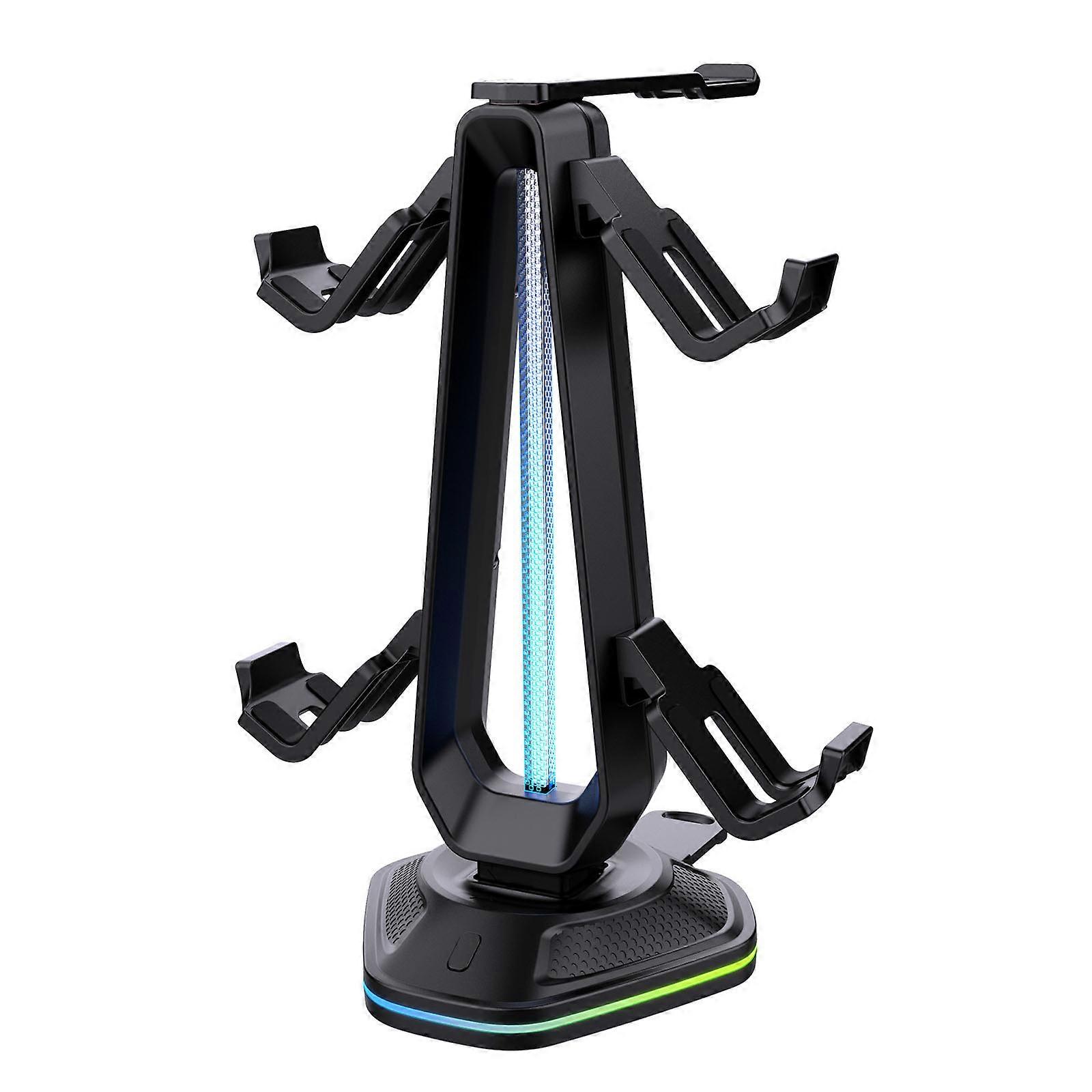 Desktop Game Controller Storage Holder Headset Stand Stable with LED Lighting and Charging Function for Gamers Multicolor