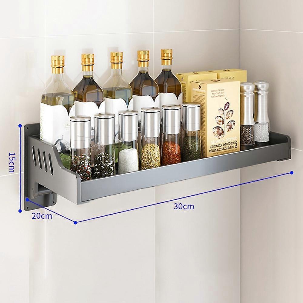 Spice Storage Holder 20x30cm Wall Mounted No Drill Kitchen Organizer Display Rack
