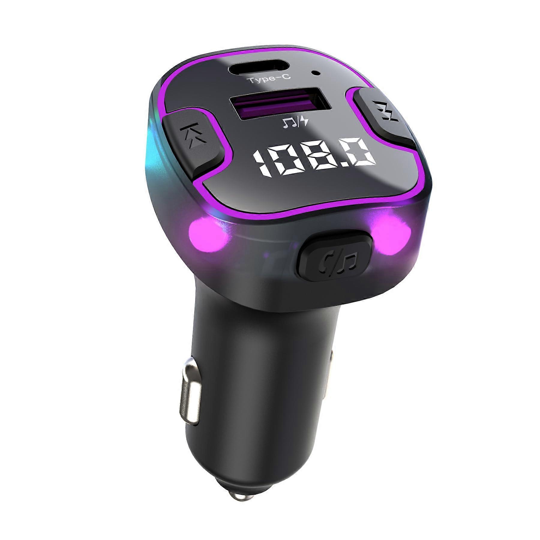 Bluetooth 5.3 FM Transmitter Car Bluetooth Adapter with PD QC3.0 Fast Charging and Hands Calling
