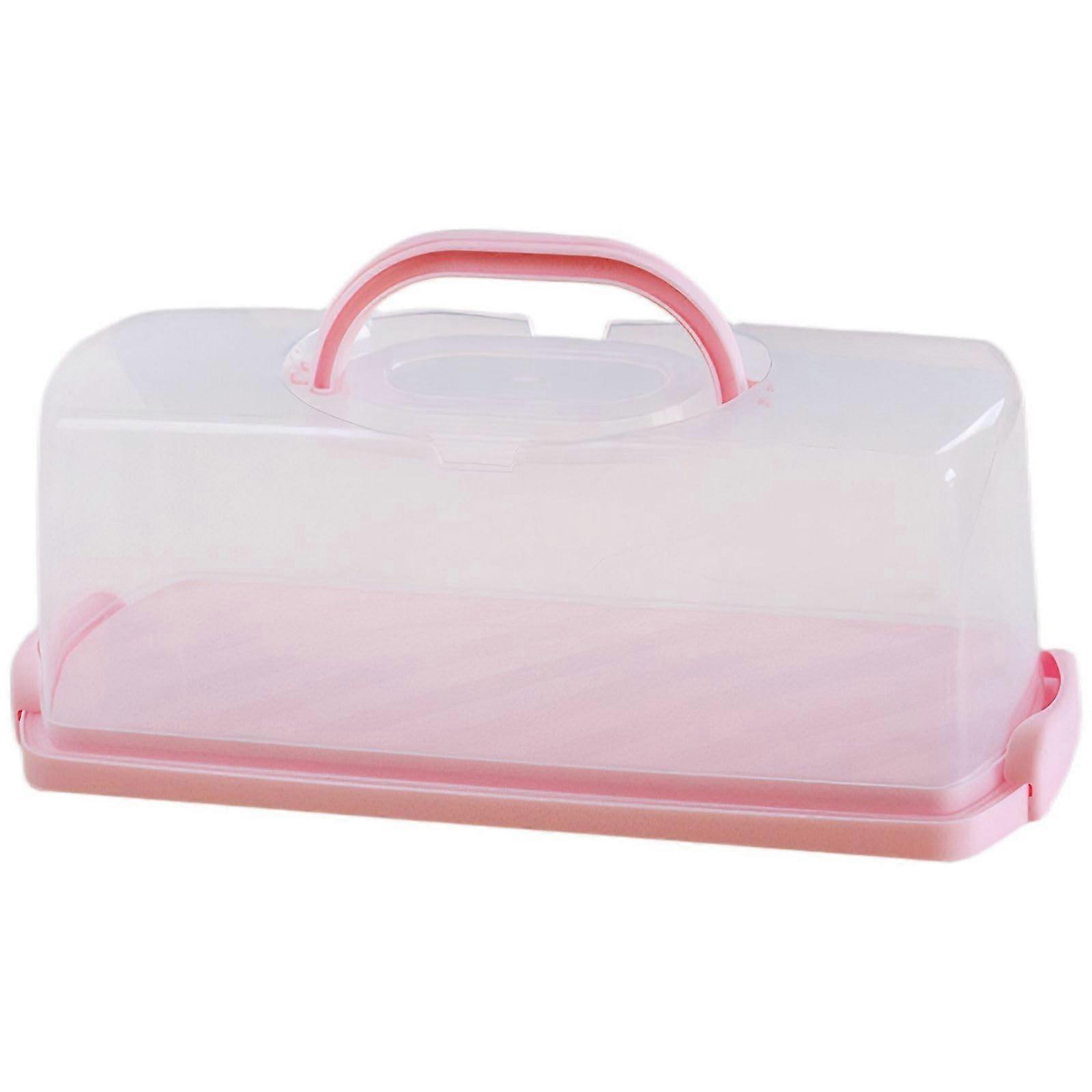Large Pink Cake Storage Box with Handle Lid, Secure Snap Closure, Clear View, 36.5x15.5x13.5cm