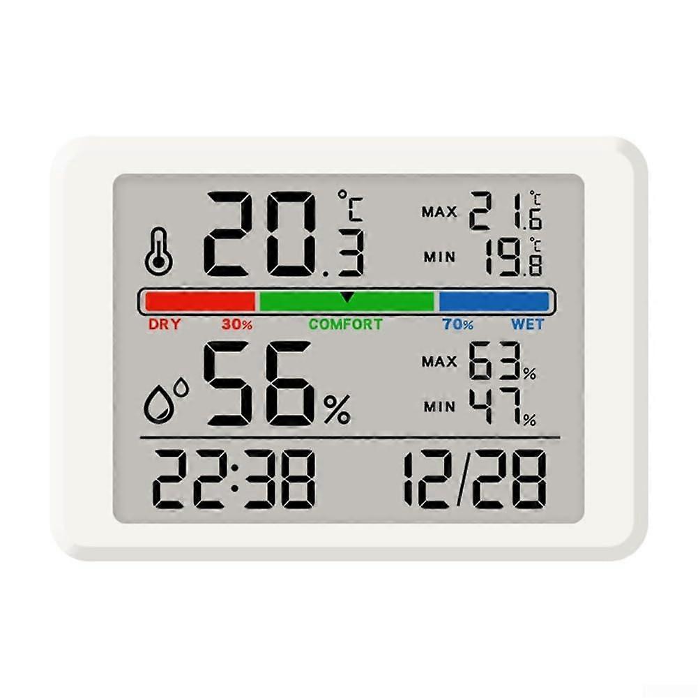 Digital Alarm Clock with Humidity Display, Magnetic Back, LCD Screen and Soft Blue Backlight White