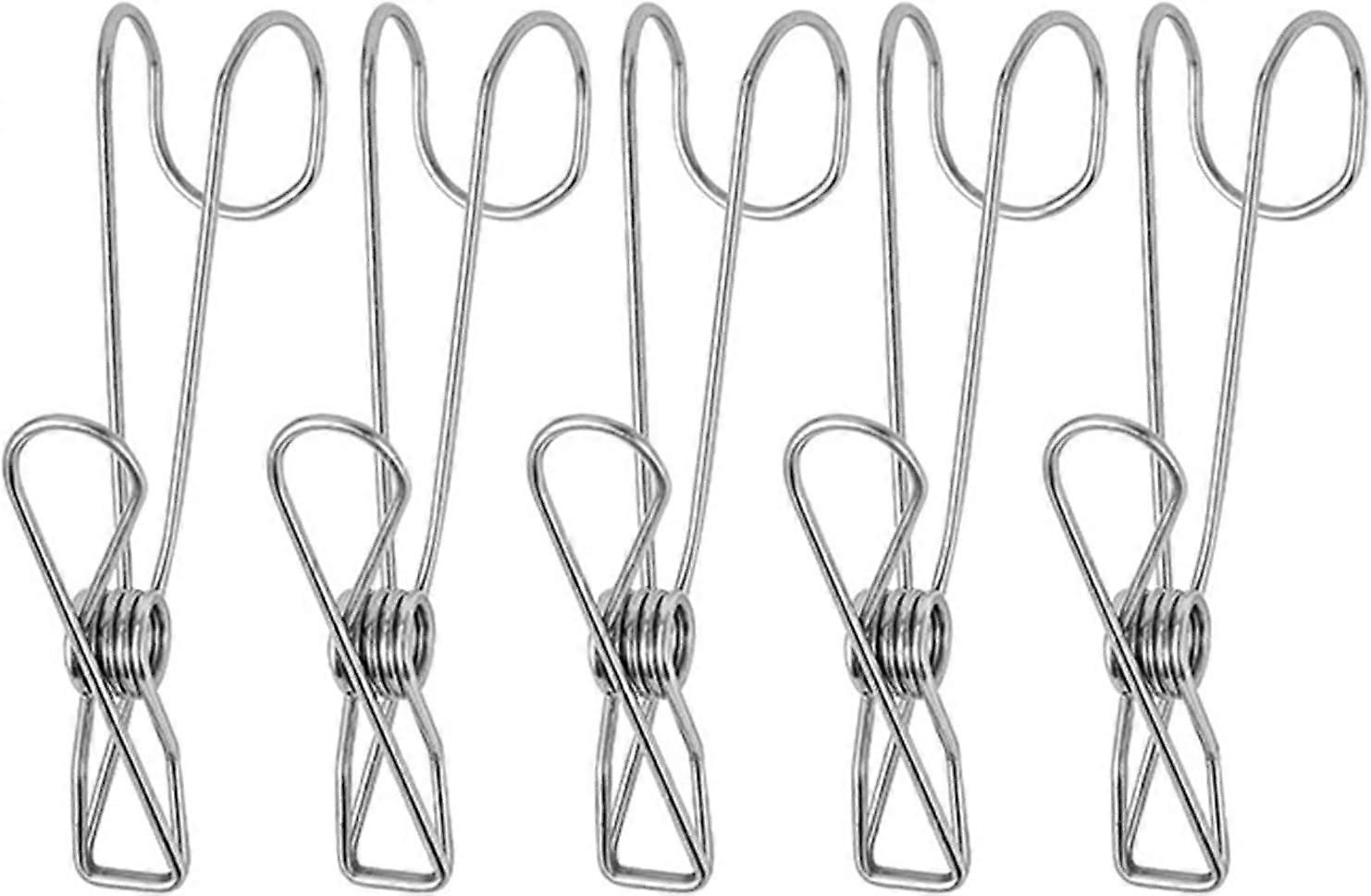 5Pcs Stainless Steel Windproof Clothes Clips with Hooks Strong Grip SpaceSaving Multifunctional Pins
