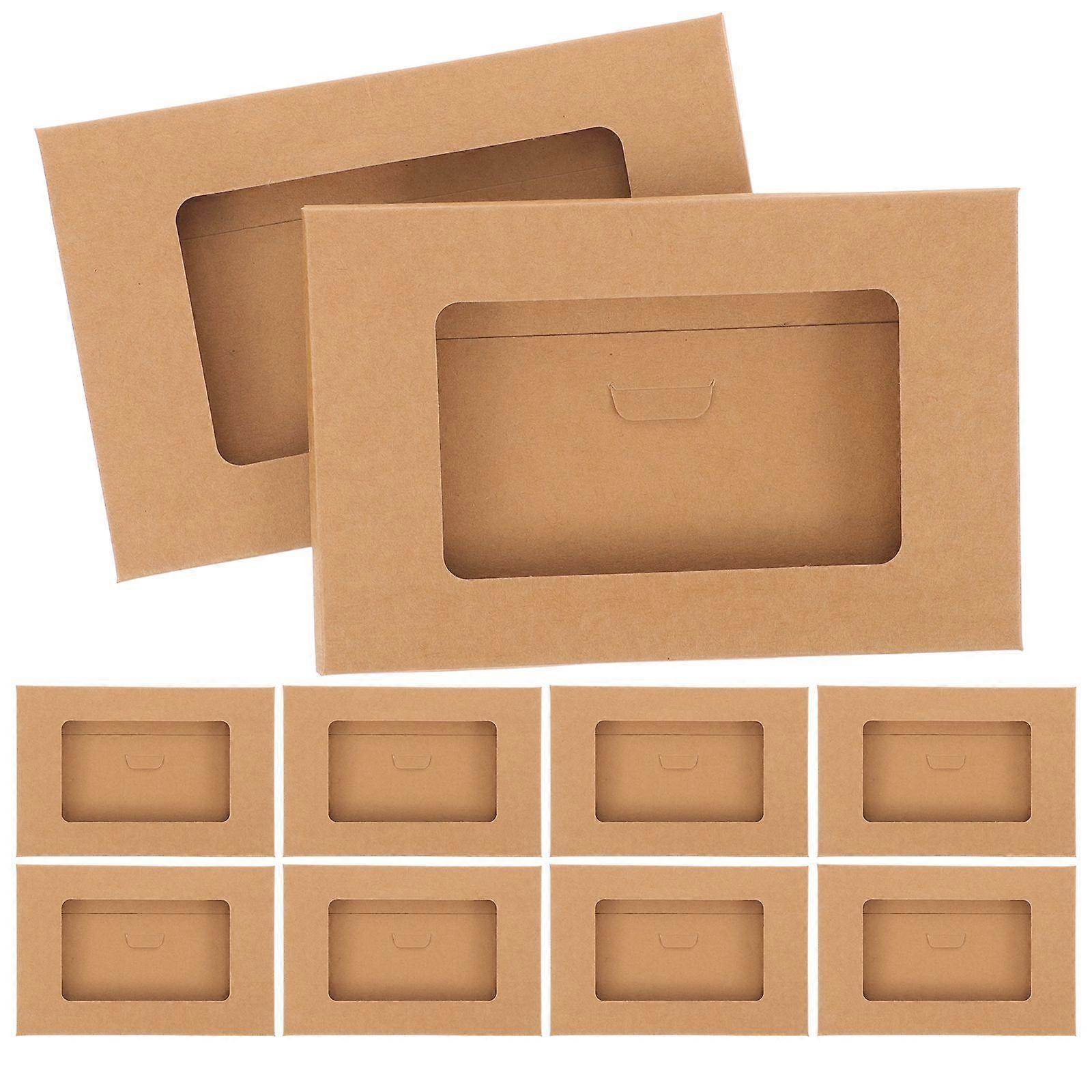 10pcs Envelop Storage Boxes Kraft Paper Postcard Boxes Open Window Postcard Boxes
