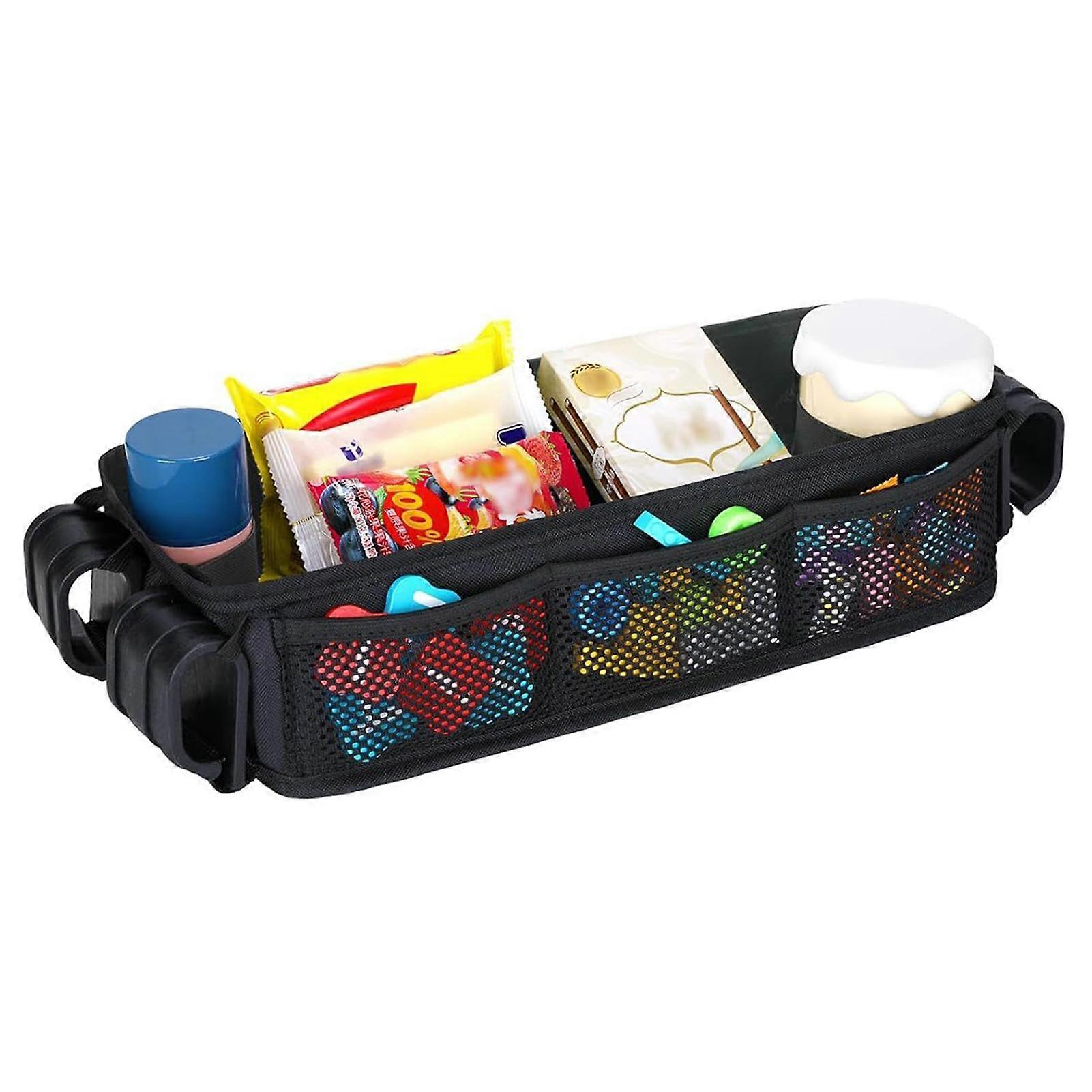 Universal Stroller Snack Tray with Secure Cup Holders, Waterproof Easy Clean Organizer Attachment