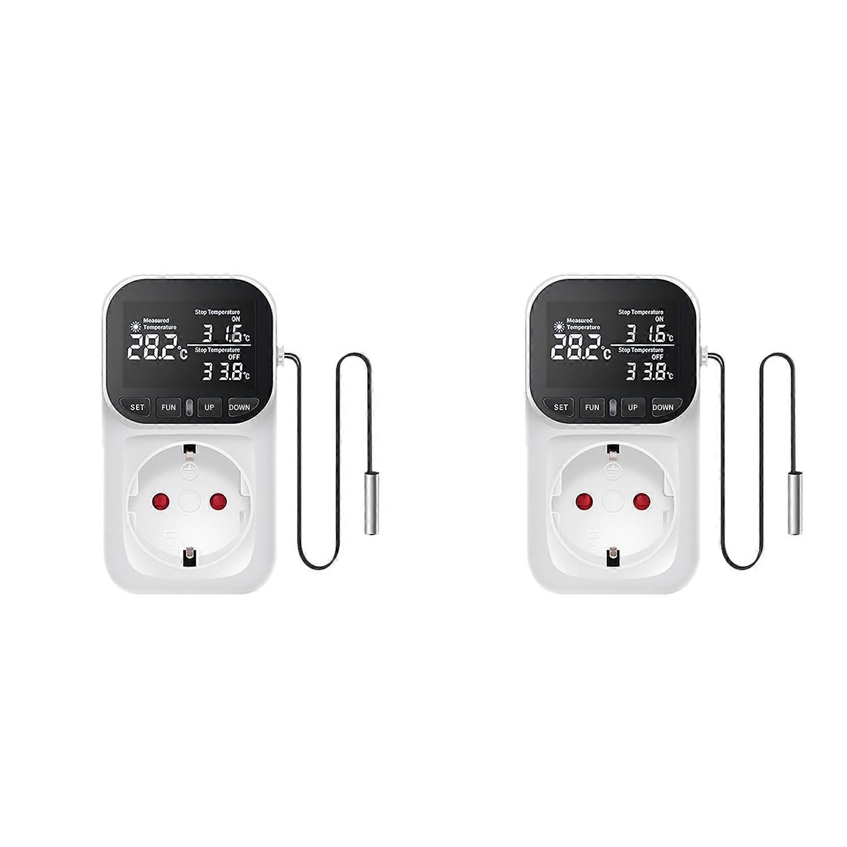 2X Digital Temperature Controller,Reptile Thermostat Timer Switch Plug with Sensor Greenhouse Aquaculture EU Plug