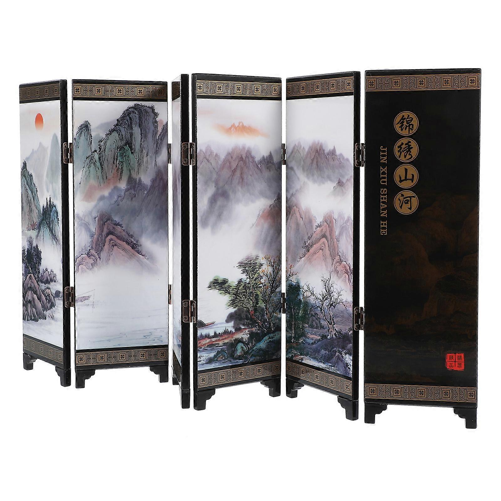 Wooden Folding Screen Ornament for Desktop Mini Panel Divider