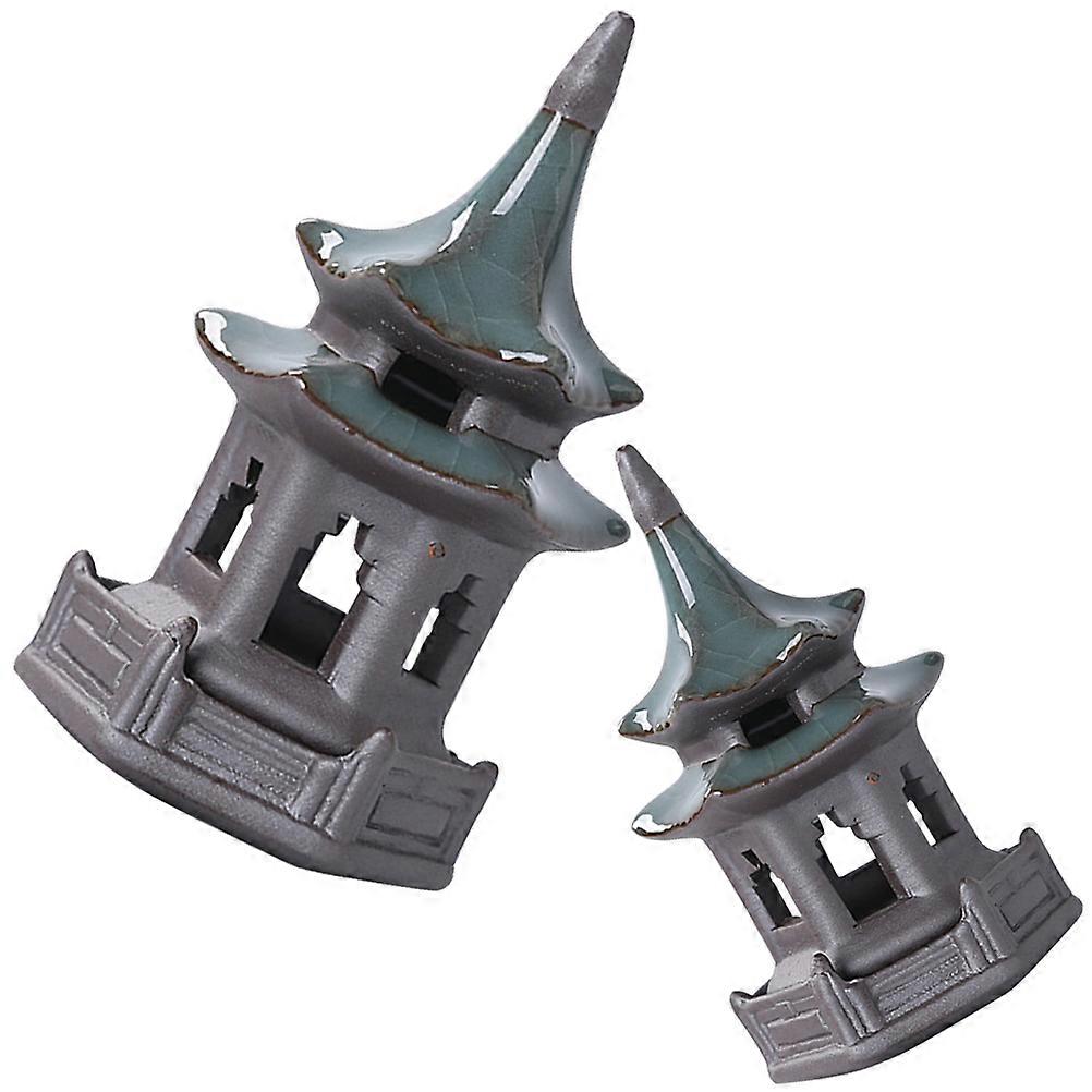 Ceramic Tea Statue for Garden Decor 2Pcs Mini Pavilion Figurine