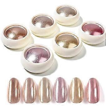 6 Jars Chrome Nail Powder Set, Metallic Mirror Effect, Aurora Rose Gold Pink Gold, Easy DIY Nail Art