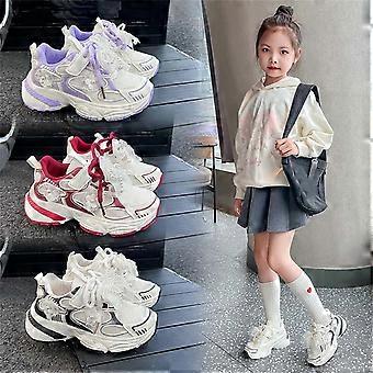 Flickor Sneakers, Skor för Flickor, Moderiktiga Barnskor med Rosett, Platta Skosnören, Andningsbara Sportskor, Utomhusskor med Mjuka Sulor, Fritidsskor, Röda 11-11,5 År