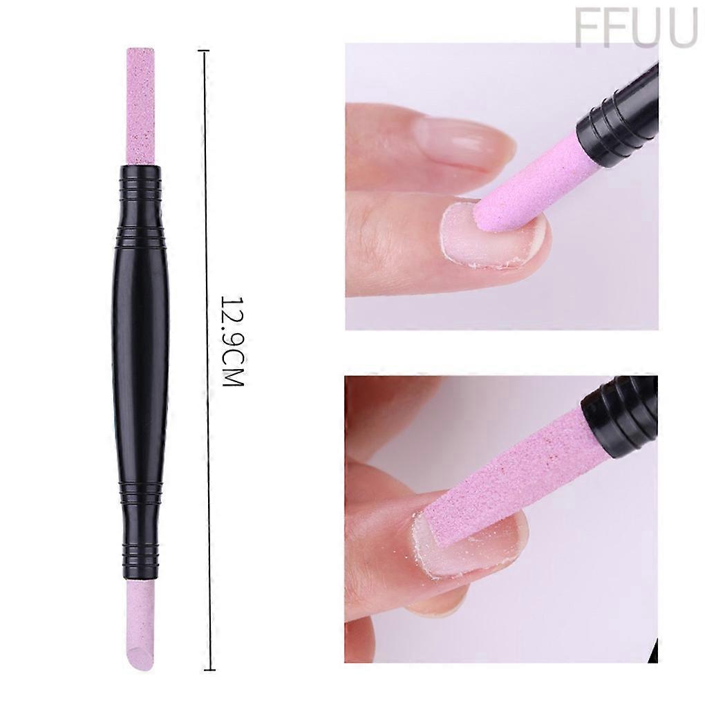 Double-ended multi-functional nail polishing pen with buff handle.