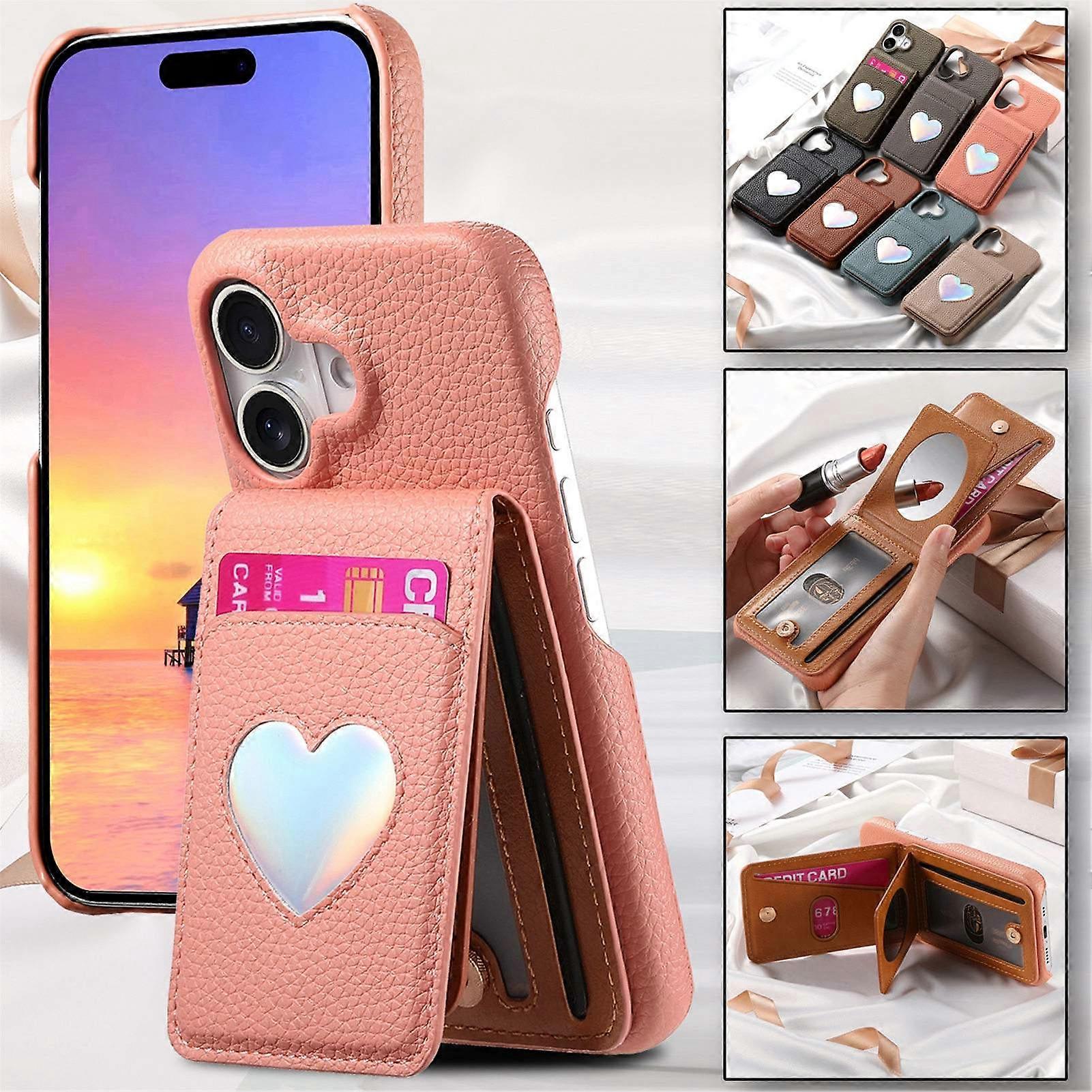 Case for iPhone 16E (Not for 16) Mirror Leather Texture Pink