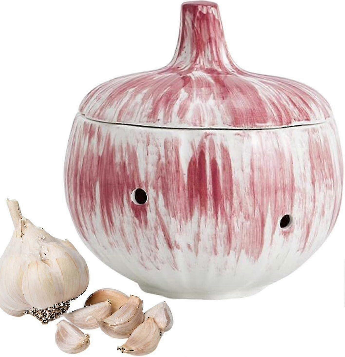 Ceramic Garlic Keeper Storage Container with Lid for Kitchen Use