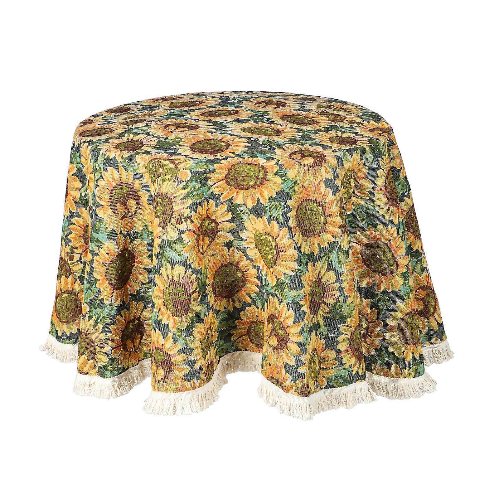 Sunflower Pattern Tablecloth Round Tablecloth for Party 2Pcs Yellow