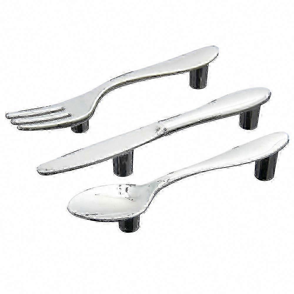 3 Pcs Silver Kitchen Cabinet Drawer Pull Handles Knobs (Knife Fork Spoon)