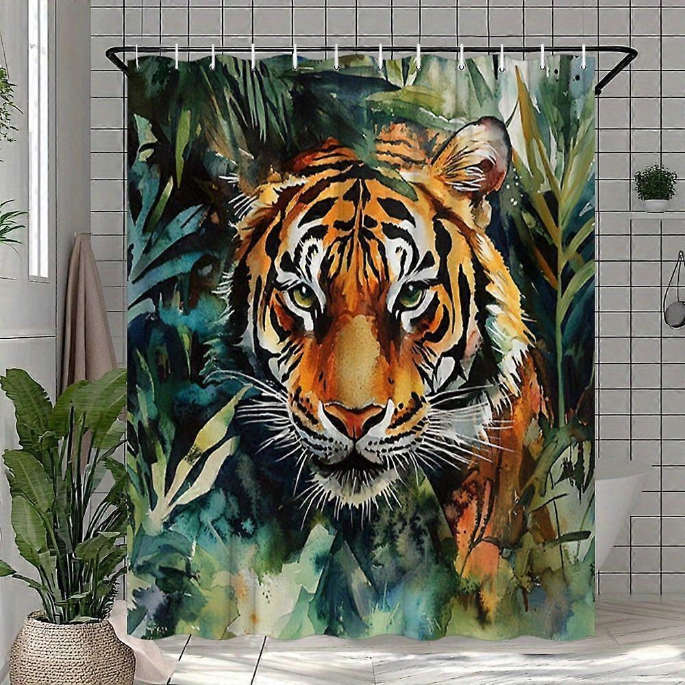 Tiger Jungle Leaf Waterproof Polyester Shower Curtain