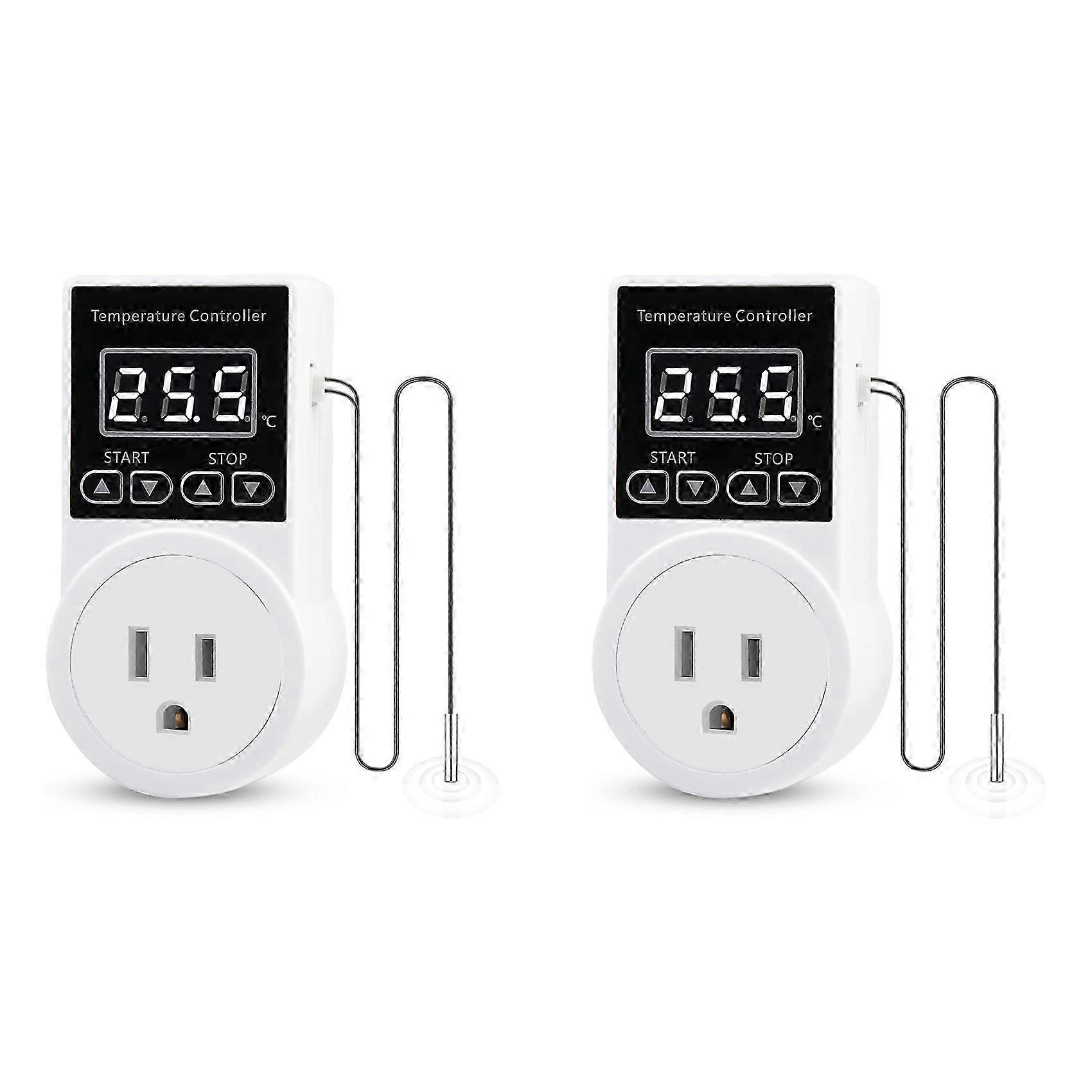 2X Digital Thermostat Plug Socket, LCD Screen Temperature Controller with Waterproof Sensor Probe US Plug
