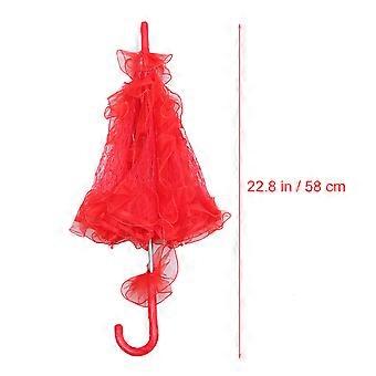 Lace Cotton Parasol Wedding Umbrella for Decoration Use Small Red