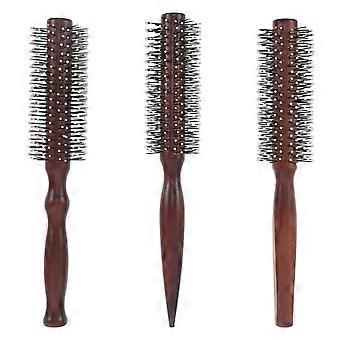 3 stuks ronde houten borstels: ronde haarborstel met nylon haren voor föhnen, geschikt voor dames, voor het creëren van volume in nat of droog haar, ontwarren, gladmaken en masseren.