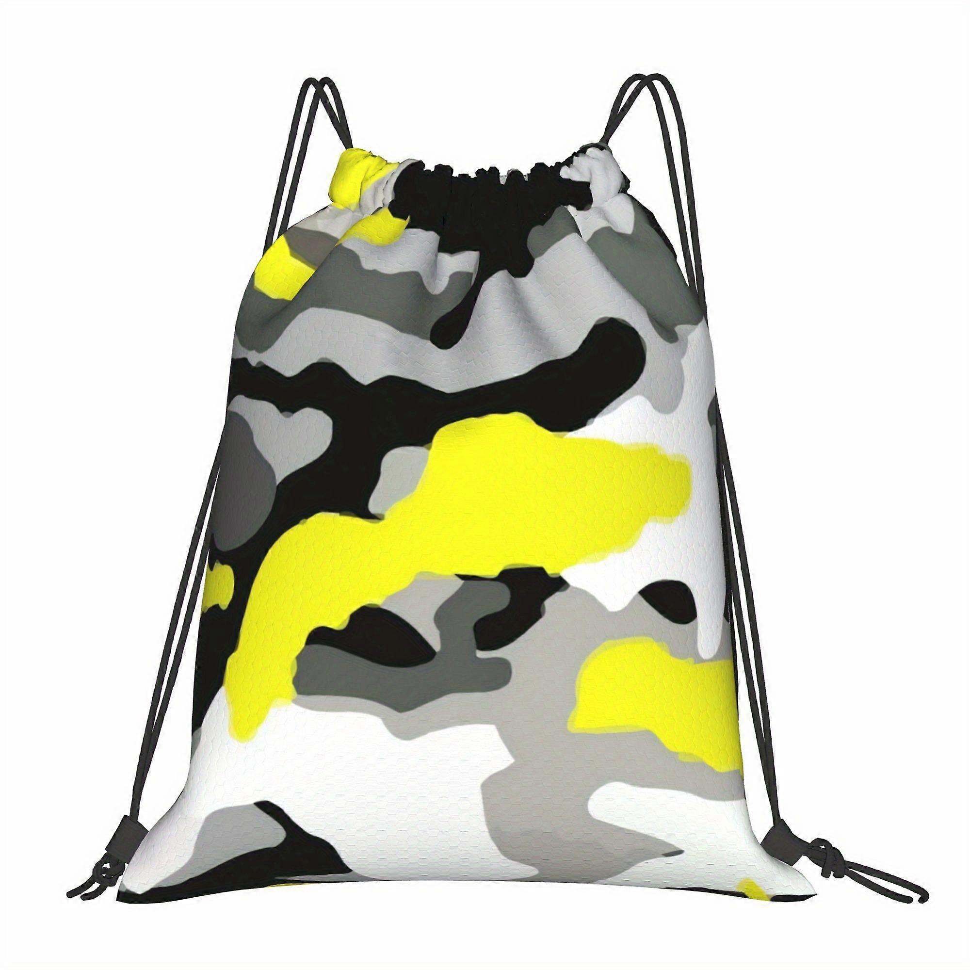 2D Flat Drawstring Bag, Camouflage Drawstring Backpack - Soft Shell Daypack, with Utility Pockets, Machine Washable, Bla-Cqazw