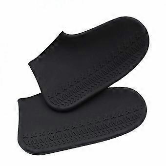Herbruikbare waterdichte siliconen schoenovertrekken, zwart, maat S, antislip en elastisch, geschikt voor wandelen in de regen.