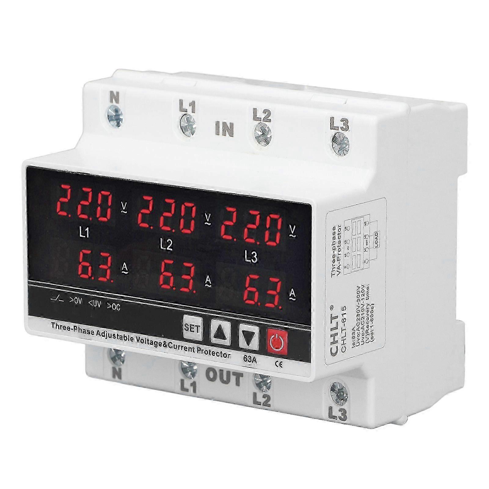 Undervoltage Protector DIN Rail Adjustable Overcurrent Protector AC120V300V 63A 3 Phase 3 Wire 4 Wire