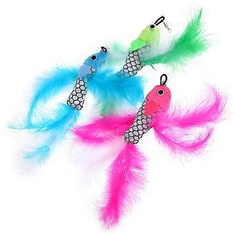 Cat Teaser Fish Shaped Plush Replacement Stick for Kitten Play 3Pcs