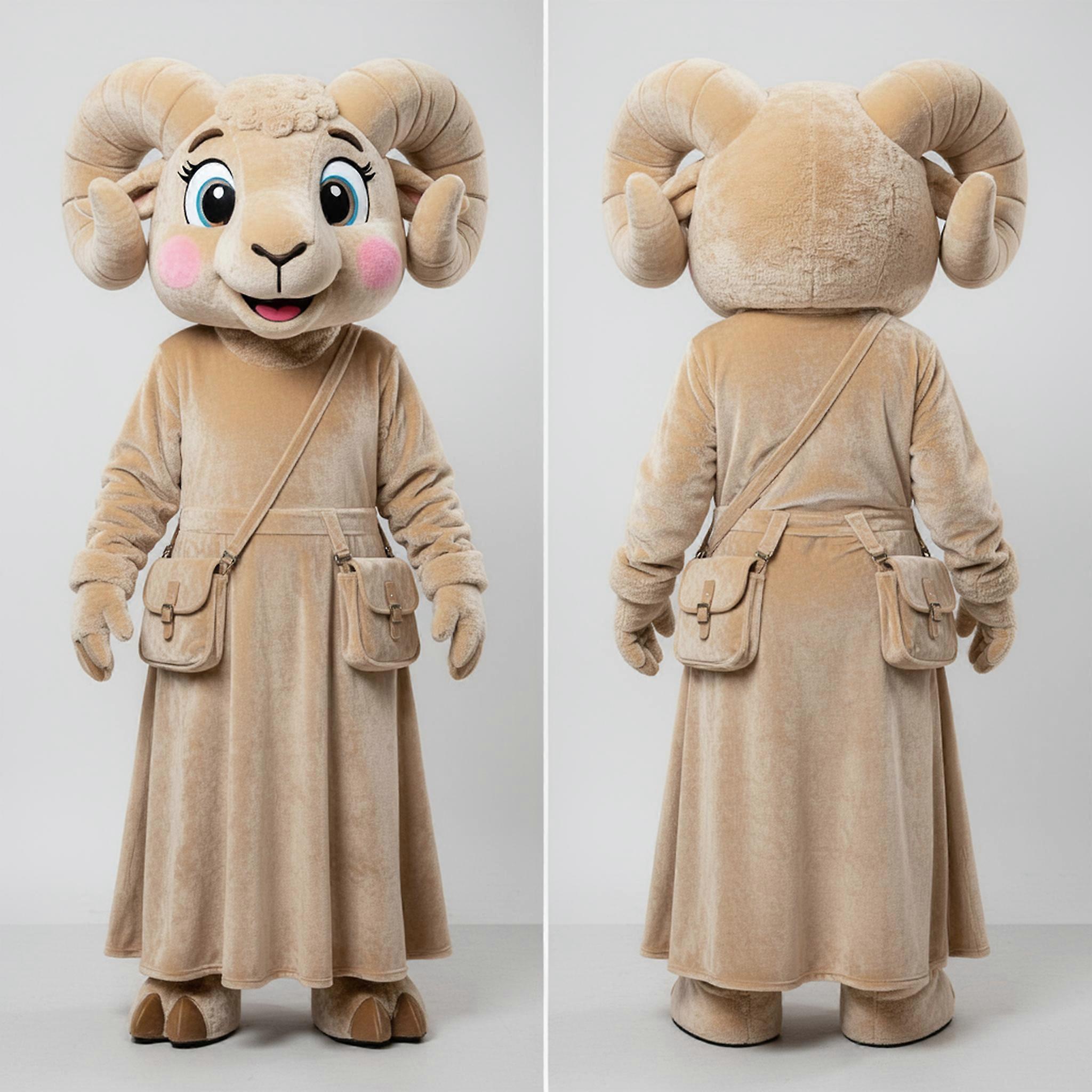 MASTICOT Beige Fluffy Ram Mascot