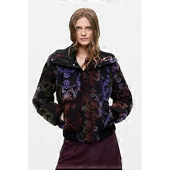 Desigual Padded Burnt Flocked Coat in Black Purple Boho Blend 26WWEW36