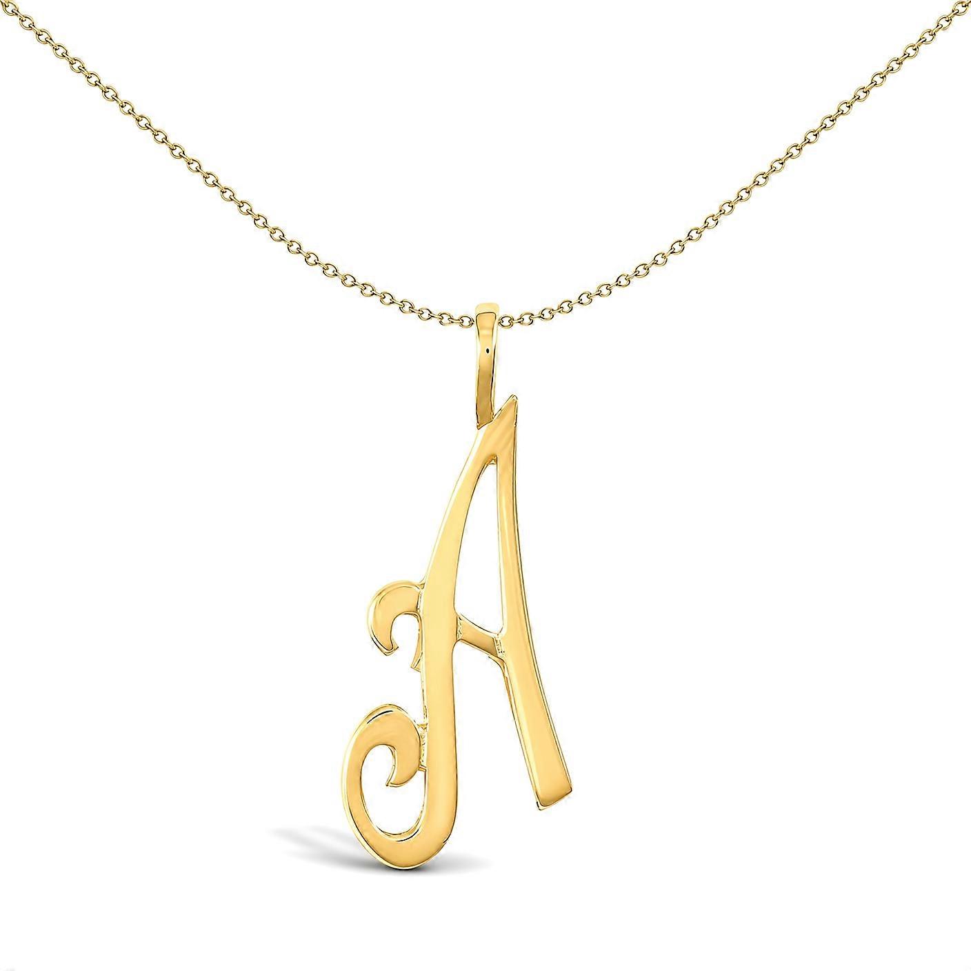 Jewelco London Solid 9ct Yellow Gold Script Identity Initial Pendant Letter A