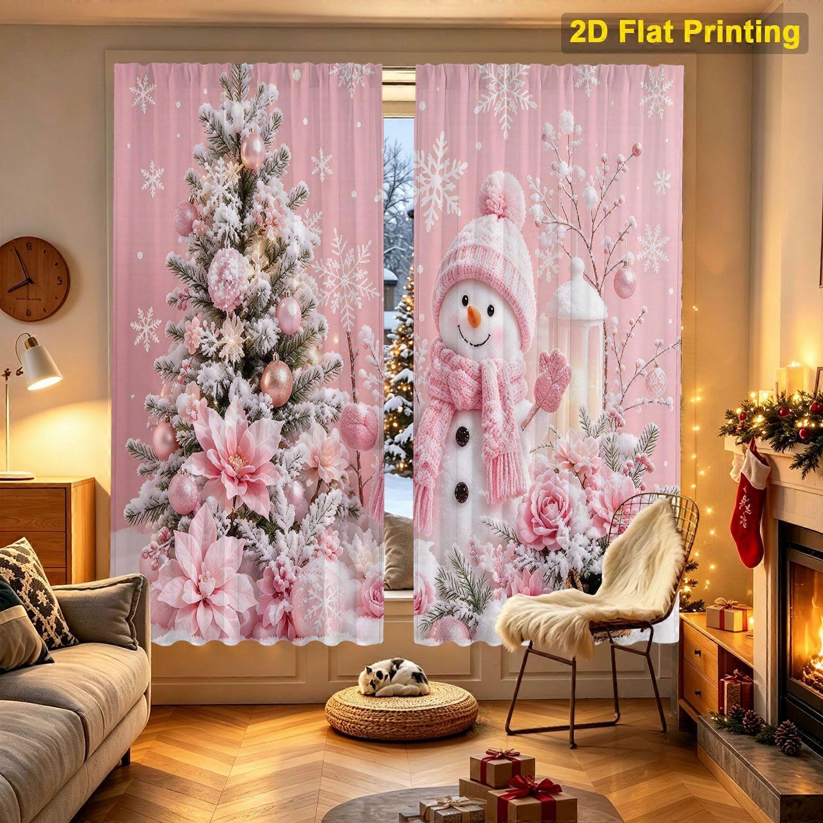 Printed Curtain Featuring pink Christmas tree