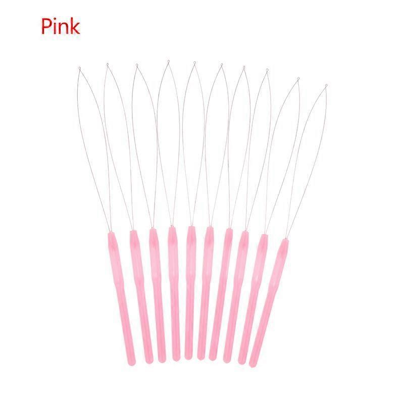 10 Pcs Hair Extensions Loop Needle Pulling Hook Tool Needle Threader Loop Tool For Silicone Microlink Beads