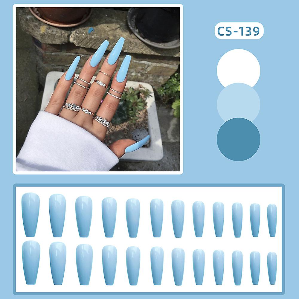 Solid Light Blue Square False Nail Durable & Never Splitting Com