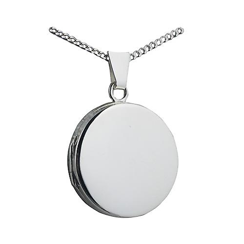 Silver 20mm plain flat round Locket with a curb Chain 24 inches