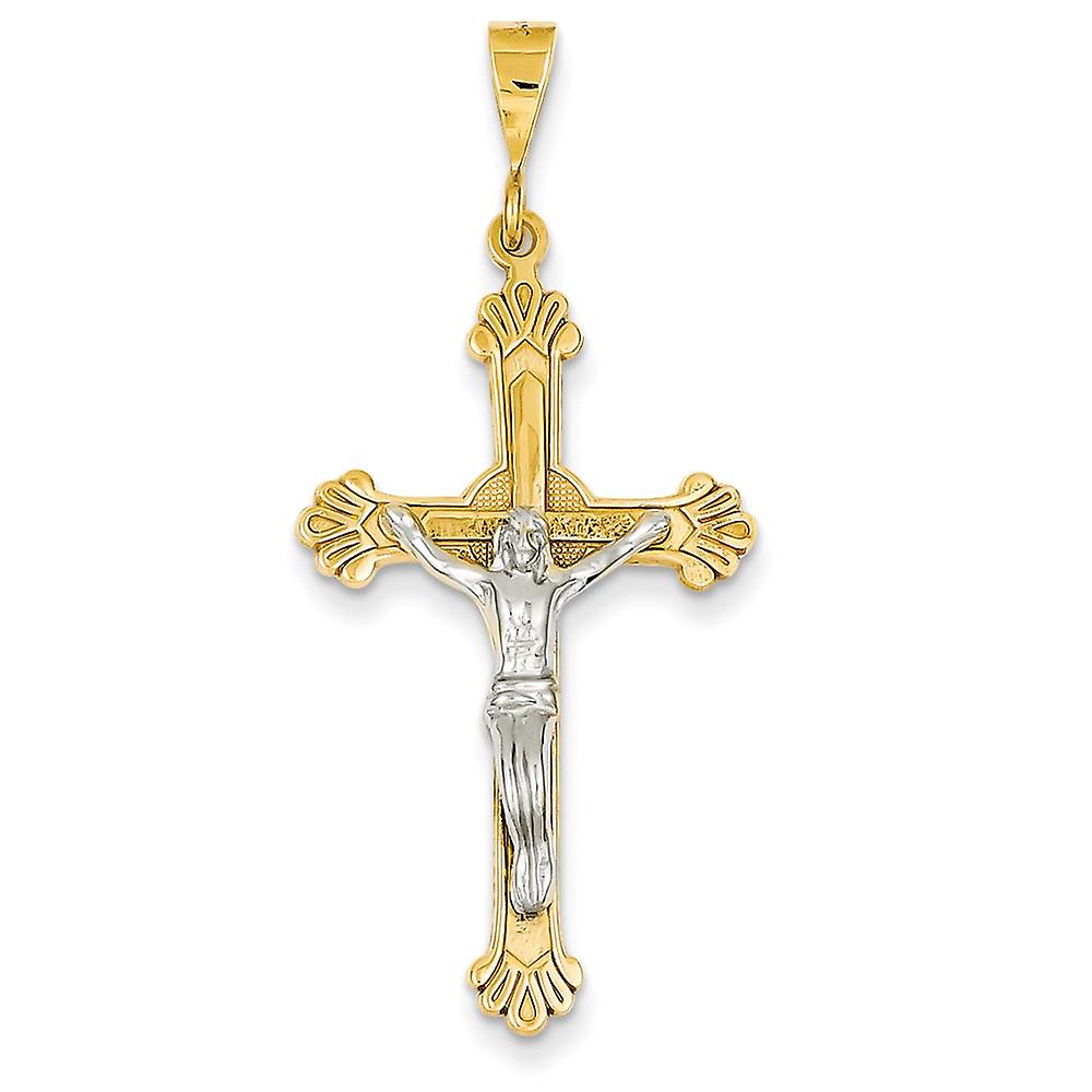 14kツートンソリッドサテンポリッシュゴールドクルシフィックスペンダントネックレス21.3x46.9mm-女性用ペンダント